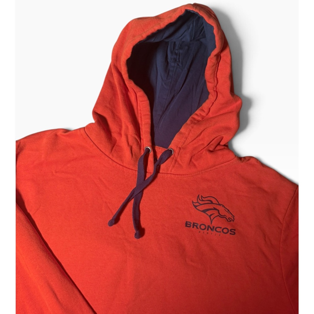 Majestic Denver Broncos Hoodie Sweatshirt Men's XL Orange Navy Blue Graphic NFL
